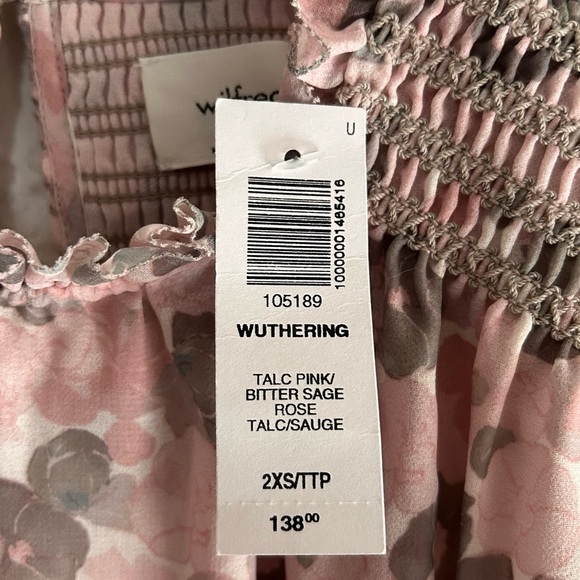 Aritzia Wilfred Wuthering Puff Sleeve Chiffon Blouse Pink/Bitter Sage 2XS NWT - Picture 3 of 5